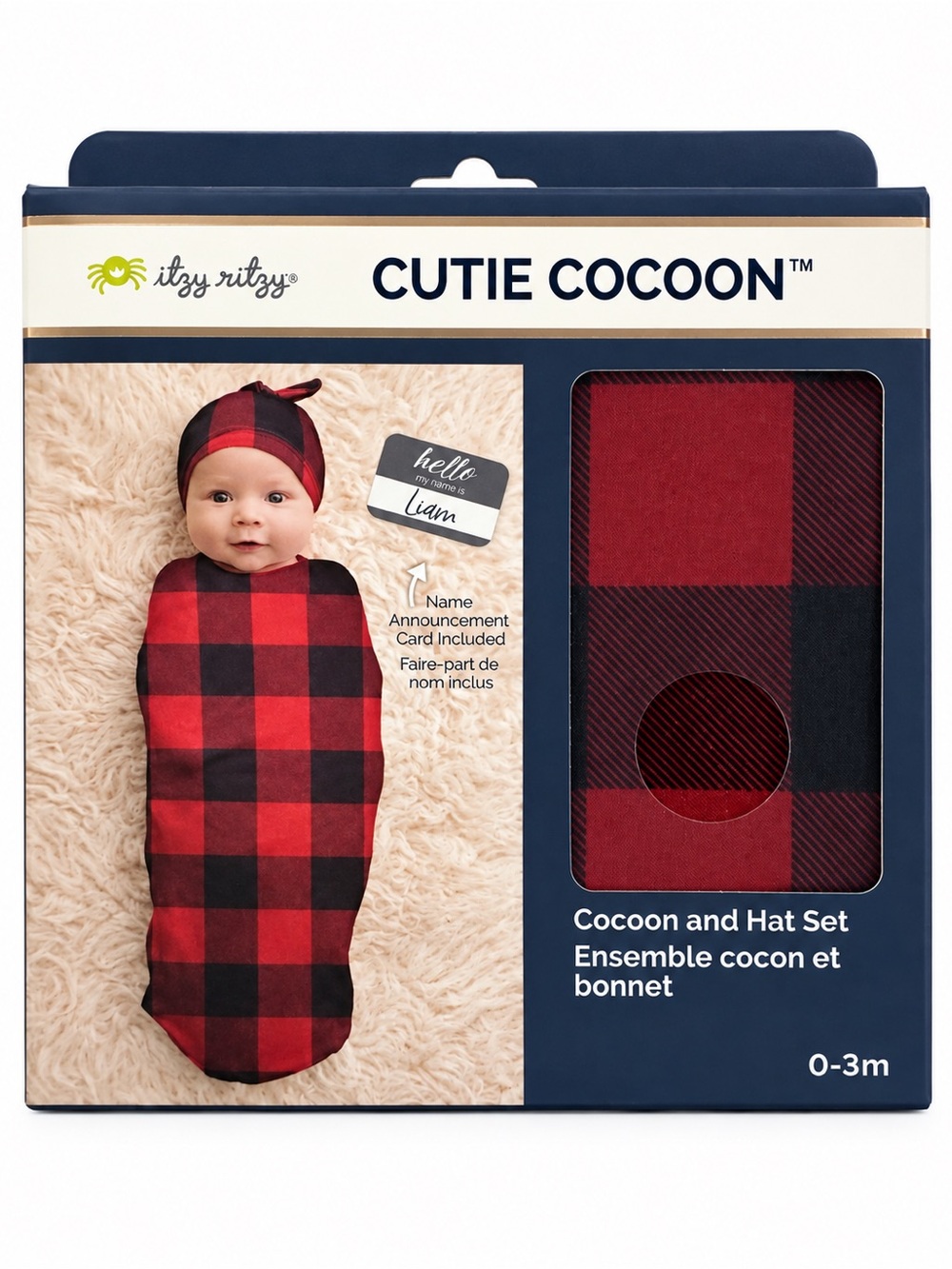 Itzy Ritzy Cutie Cocoon Buffalo Plaid Swaddle + Hat Set 0-3 Months